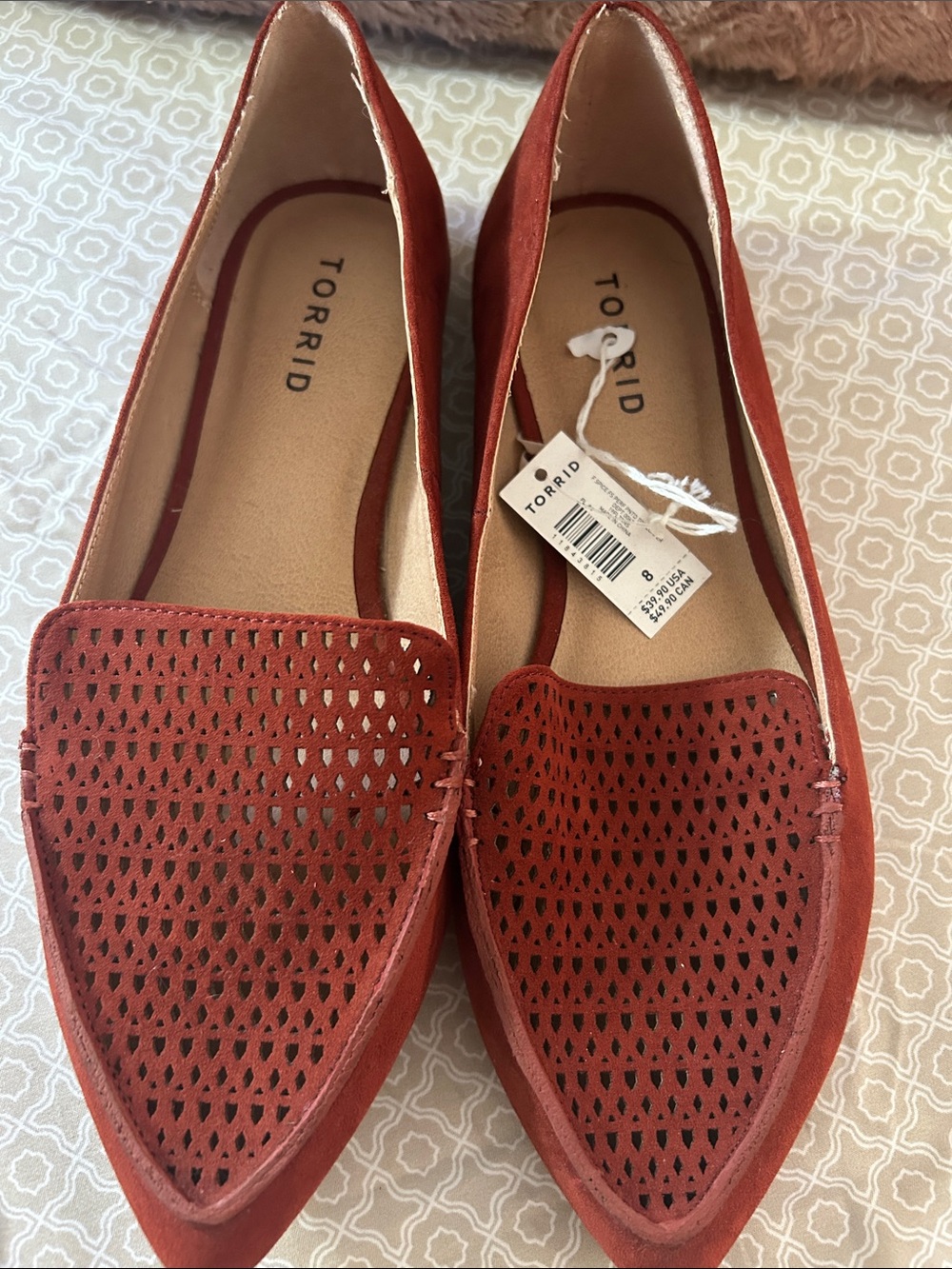 torrid Rust Red Pointed Perforated Slip-On Loafers